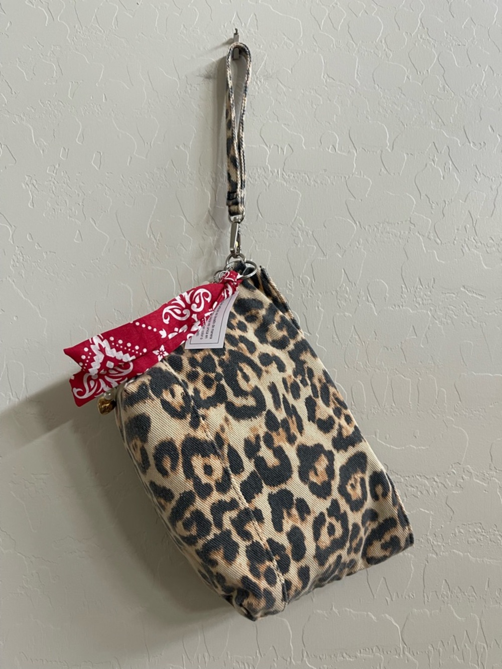 No Boundaries Leopard Print Wristlet with Red Bandana Accent